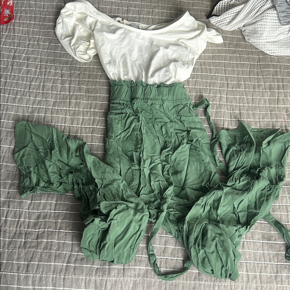 Blue Rain Green Jumpsuit with White Top